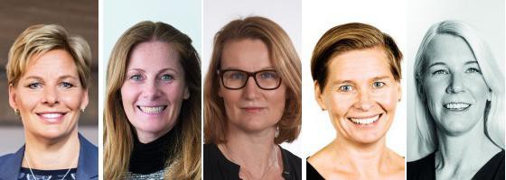 Annica Ånäs, Anette Frumerie, Eva Landén, Ulrika Hallengren och Ylva Sarby Westman analyserar marknadsläget den 5 september på Grand Hotel.