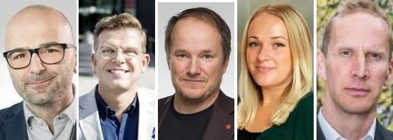 Christian Blomberg, Claes Larsson, Tobias Smedberg, Sofia Andersson och Tomas Stavbom utgör visionspanelen på nästa veckas Fastighetsmarknadsdagen Uppsala.