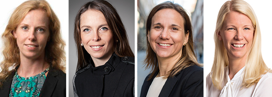 Kristina Sawjani, Anna Kullendorff, Johanna Skogestig och Ylva Sarby Westman diskuterar trender på transaktionsmarknaden på seminariet Fastighetskvinnan 2014.