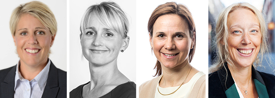 Susanne Sundeman, Stina Lindh Hök, Johanna Skogestig och Therese Rattik diskuterar transaktionsmarknaden på seminariet Fastighetskvinnan.