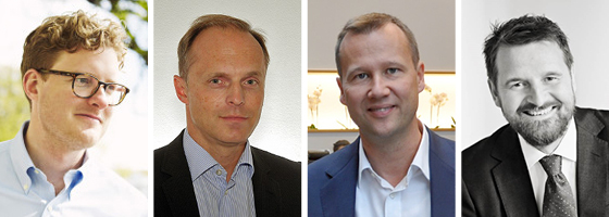 Jonas Björkman, Linus Ericsson, Magnus Richardsson och Johan Varland diskuterar framtidens alternativa finansieringslösningar på Fastighetsmarknadsdagen i Stockholm på Grand Hotel den 17 november.